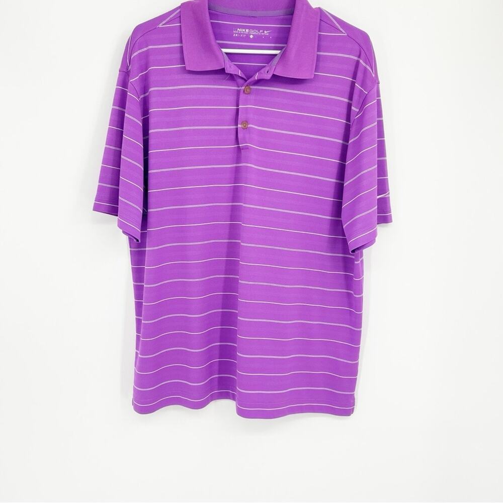 Nike Golf Dri-Fit Purple Striped Polo Shirt Size‎ Large